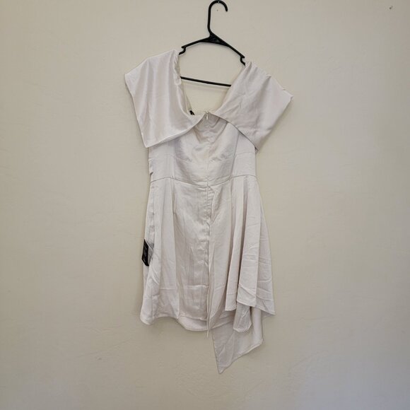 Lulus Champagne Always Celebrating Satin Off Shoulder Mini, #1421476, Sz XL, $56 - Picture 4 of 8